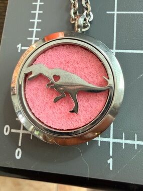 Pink Dinosaur Pendant Necklace – Stainless Steel - Essential Oil Diffuser